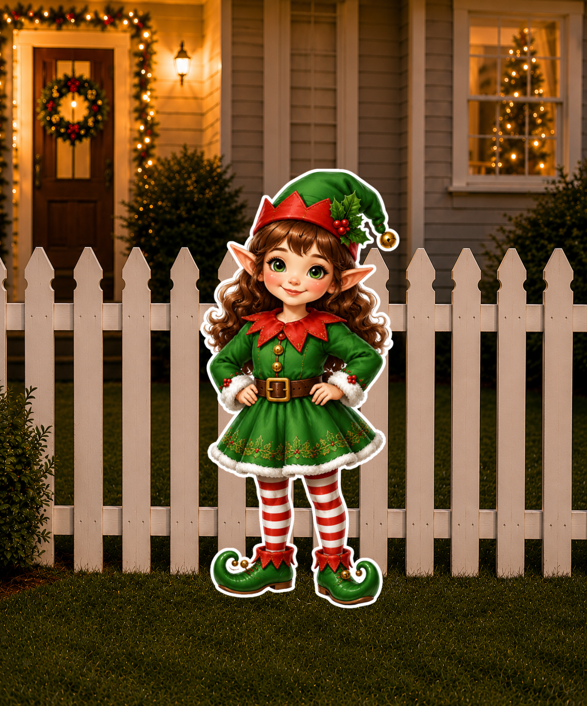 Traditional Christmas Holly Elf Cutout