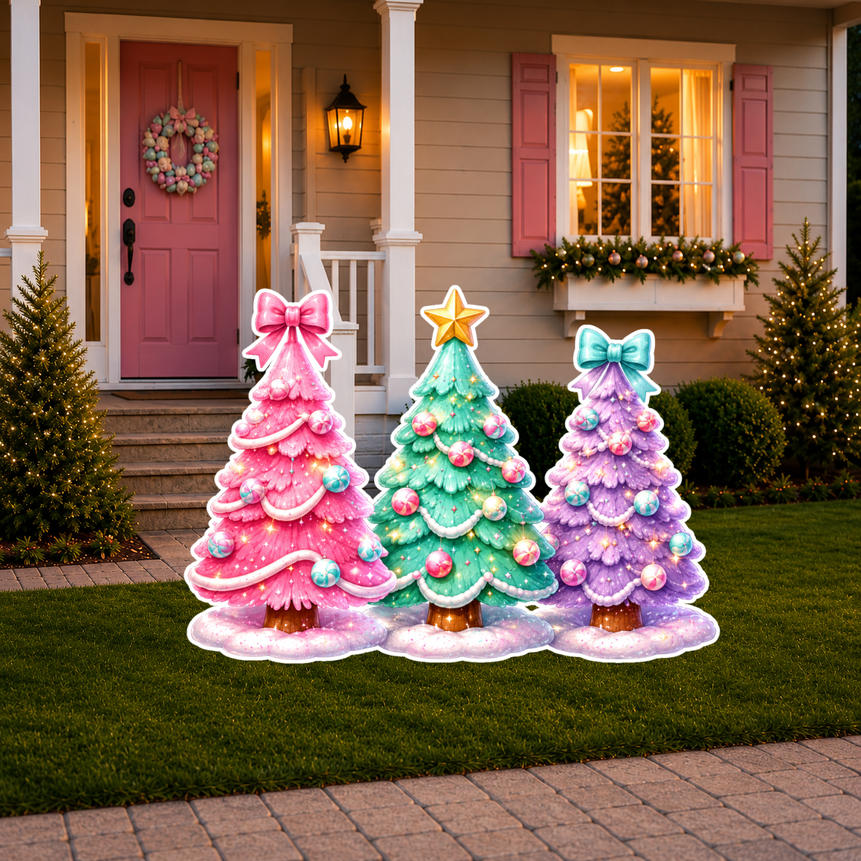 Pastel Candyland Christmas Trees Cutout