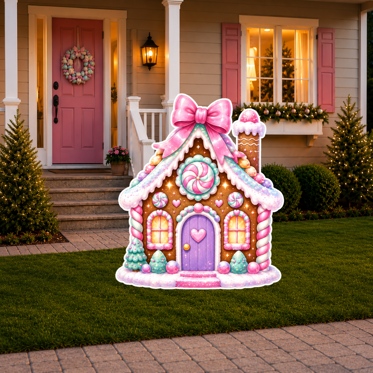 Pastel Candyland Pink Gingerbread House Cutout